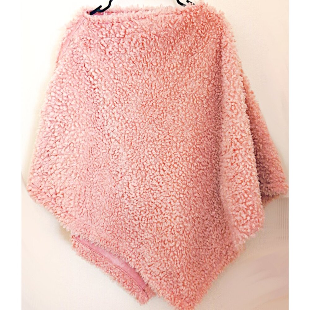 Pink Poncho Fleece Lined Capelet Fuzzy Furry Shawl Winter Cottagecore Aesthetic